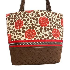 Berkshire bags NWOT Red and Brown Floral Quilted Tote